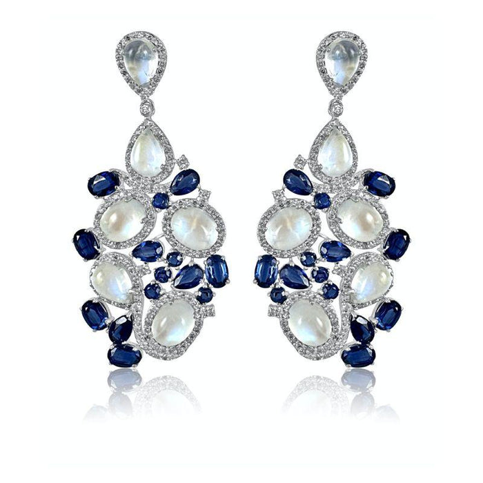 Moonstones & Kyanite with Diamonds Earrings