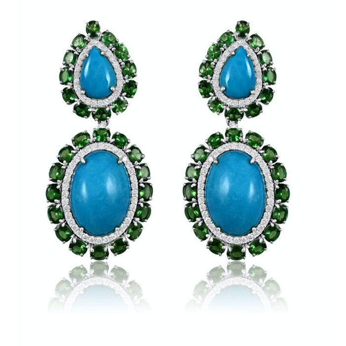 Turquoise & Tsavorite Double Drop Earrings