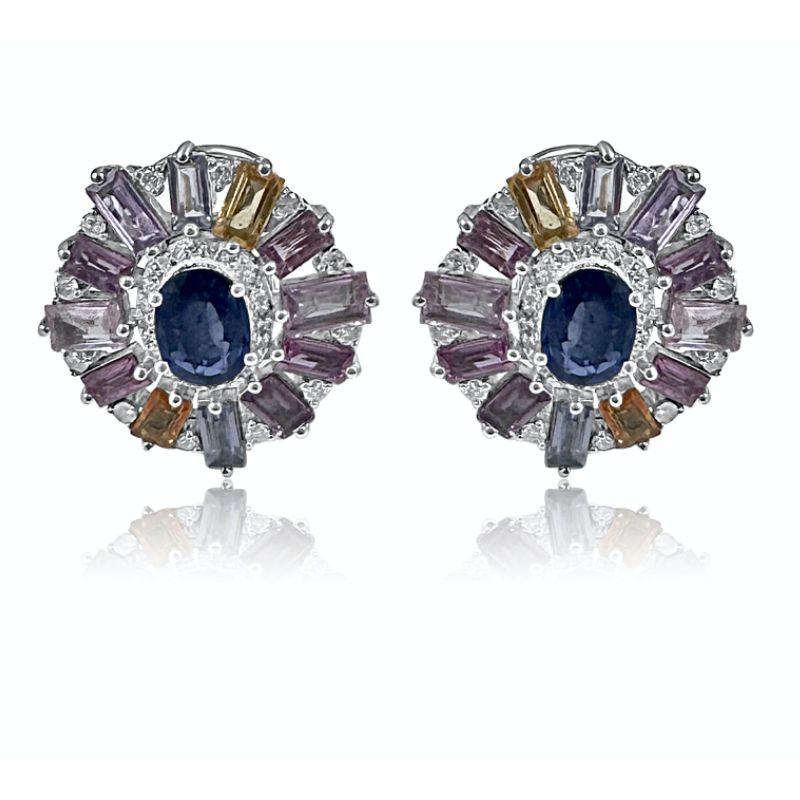 Multicolor Sapphire Cut & Kyanite Flower Earrings