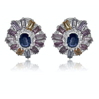 Multicolor Sapphire Cut & Kyanite Flower Earrings