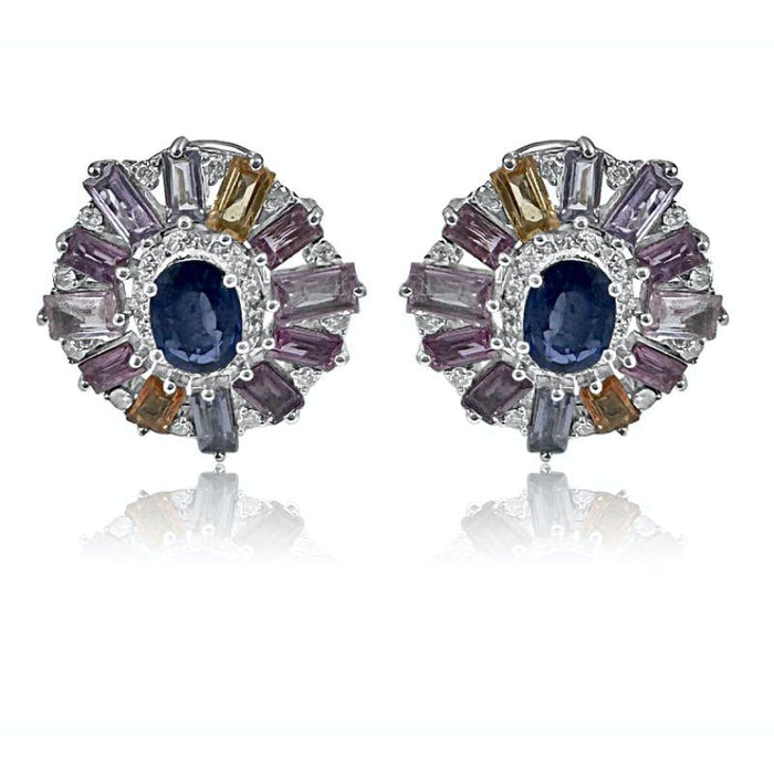 Multicolor Sapphire Cut & Kyanite Flower Earrings