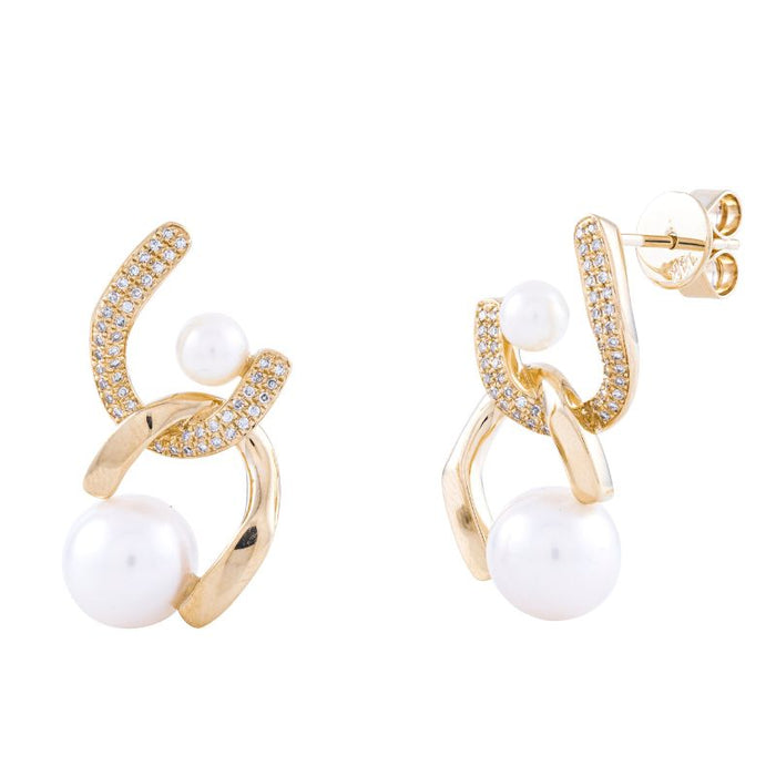 Aretes de oro amarillo con perlas barrocas y diamantes