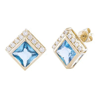 Blue Topaz & Diamonds in 14K Yellow Gold Stud Earrings