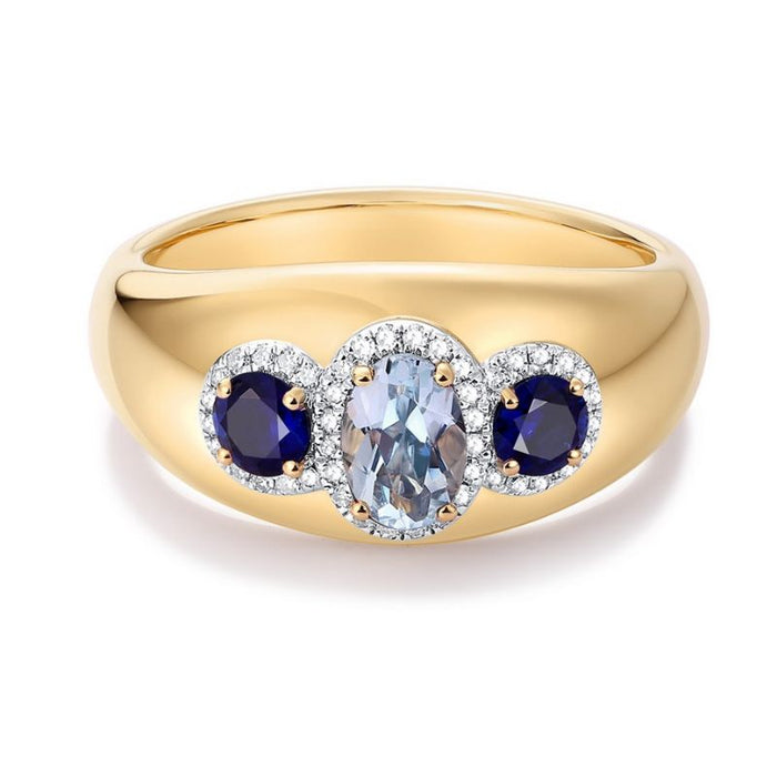 Anillo de 14K oro amarillo con esmeralda y diamantes