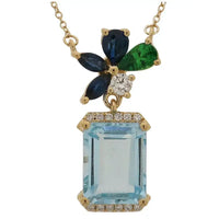 Set Blue Topaz with Tsavorite & Sapphire Flower Necklace & Earrings