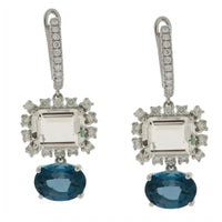 Set Blue Topaz & Quartz on White Gold Necklace & Earrings