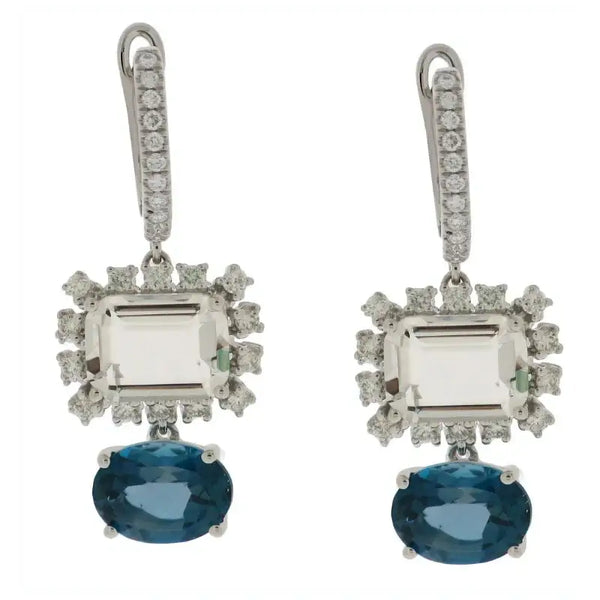 Collar  de oro blanco con topaz azul y cuarzo 
