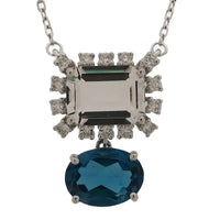 Set Blue Topaz & Quartz on White Gold Necklace & Earrings
