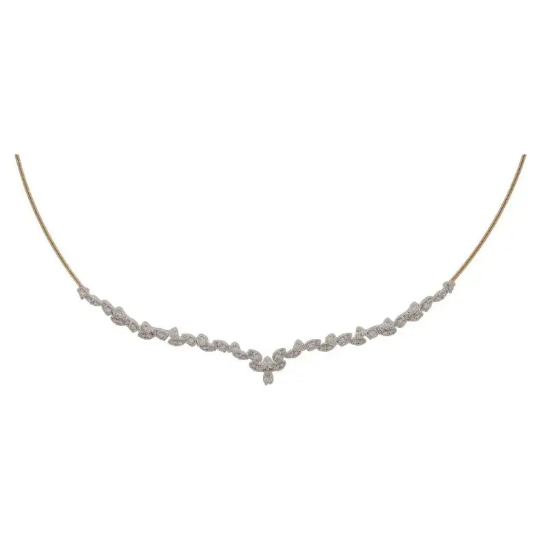 18K White Gold Diamond Leaf Choker Necklace