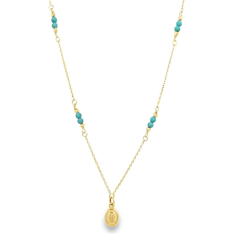 Mini Miraculous Pendant on 14K Yellow Gold & Turquoise Necklaces