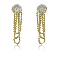 Circle Diamonds on Yellow Gold String Beads Earrings