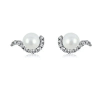 Diamond Cradled Pearl Stud Earrings