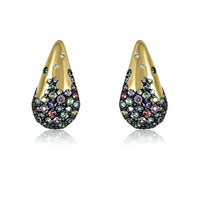 Multicolor Sapphire Bean Studs on 14K White Gold Earrings