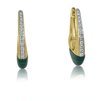 Malachite & Diamonds Huggies with 14K Yellow Gold Earrings