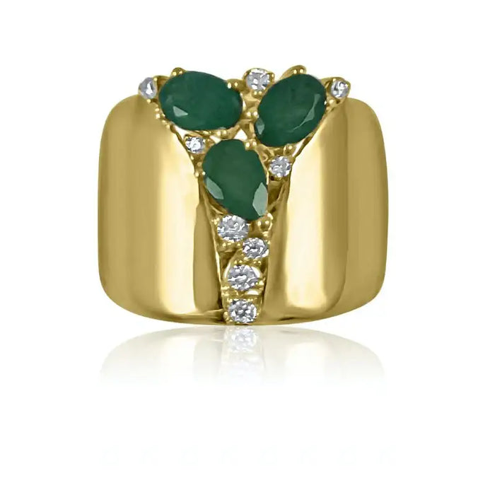Emerald & Diamond Cascade with 14K Yellow Gold Cuff Rings
