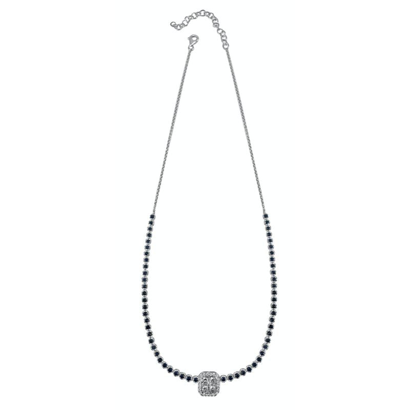 Blue Sapphire & Diamond Squared Necklace