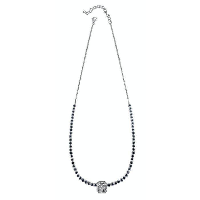 Blue Sapphire & Diamond Squared Necklace