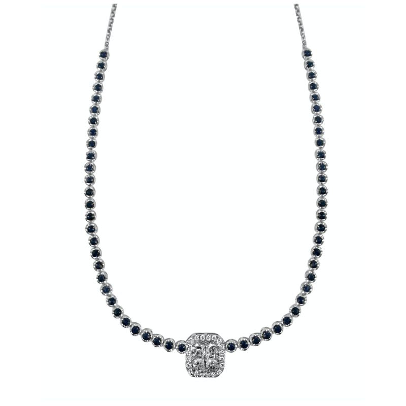 Blue Sapphire & Diamond Squared Necklace