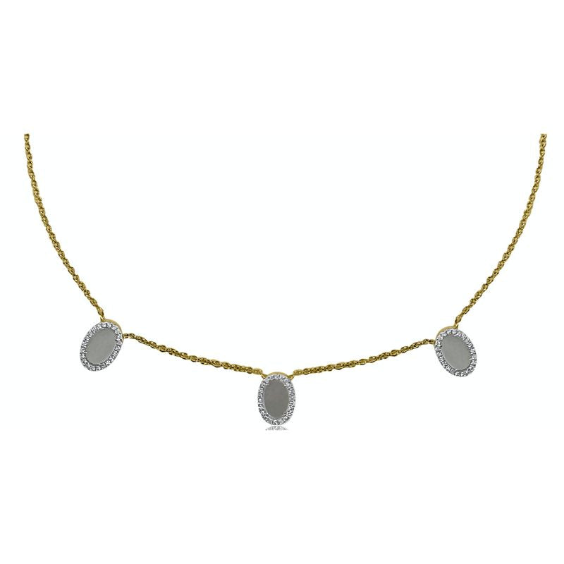 Three Mother of Pearls Ovals on 14K Yellow Gold Necklaces