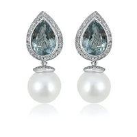 Aquamarine Teardrop & Pearl Earrings
