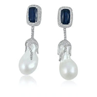 Aretes de perla con cianita y diamantes