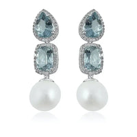 Double Aquamarine & Pearl Earrings