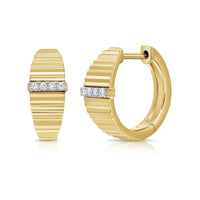 14K Yellow Gold & Diamond Flute Huggies Earrings