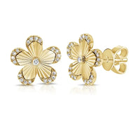 14K Yellow Gold & Diamond Flower Flute Stud Earrings