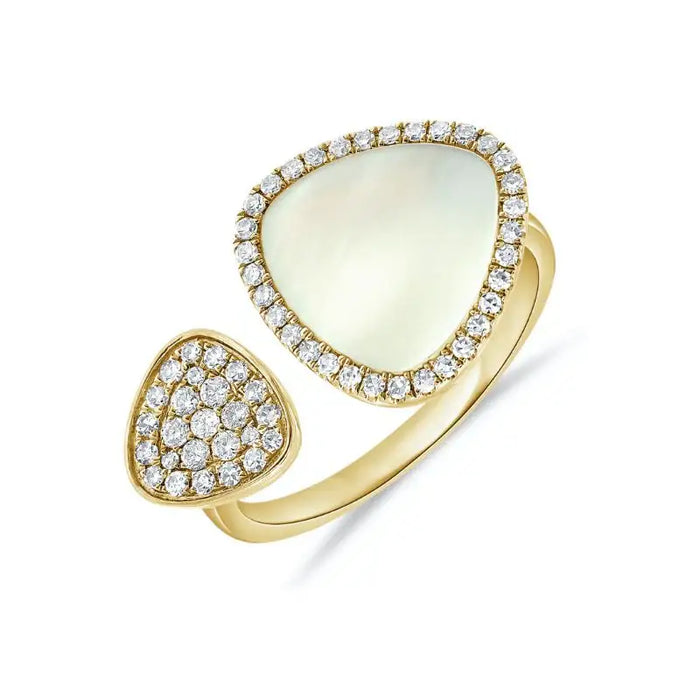 14K Yellow Gold Mother of Pearl & Diamond Open Rings