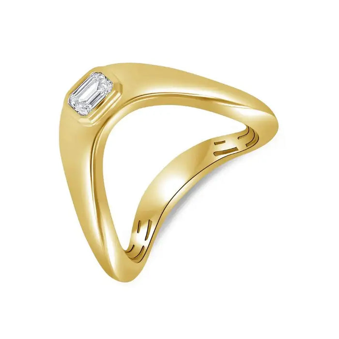 14K Yellow Gold Wavy with Baguette Diamond Rings