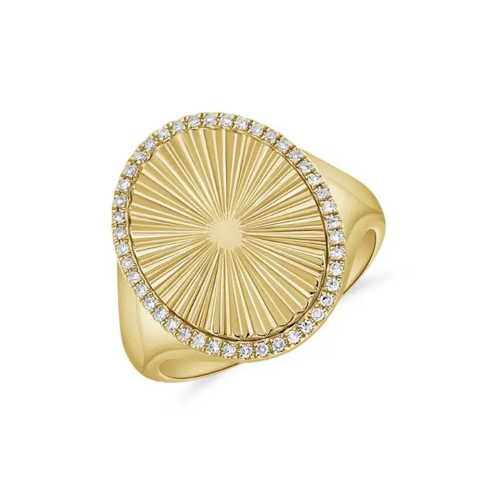 14K Yellow Gold Flute Oval Diamond Rings
