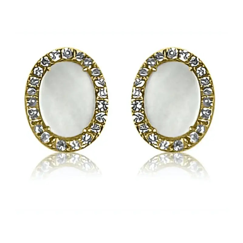 Mother of Pearl Oval Studs on 14K Gold Earrings