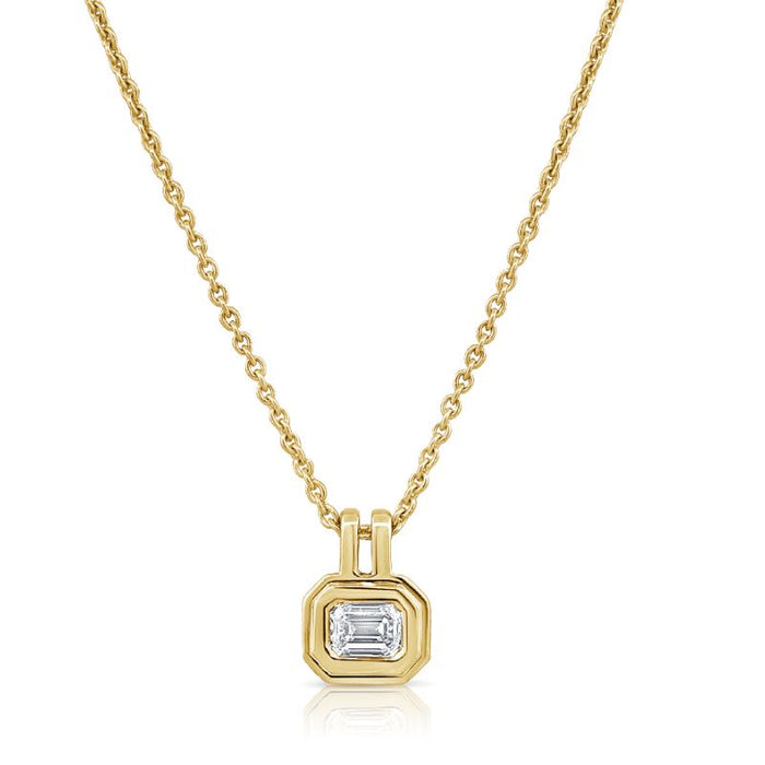 Special Emerald Cut Diamond on 14K Yellow Gold Necklaces