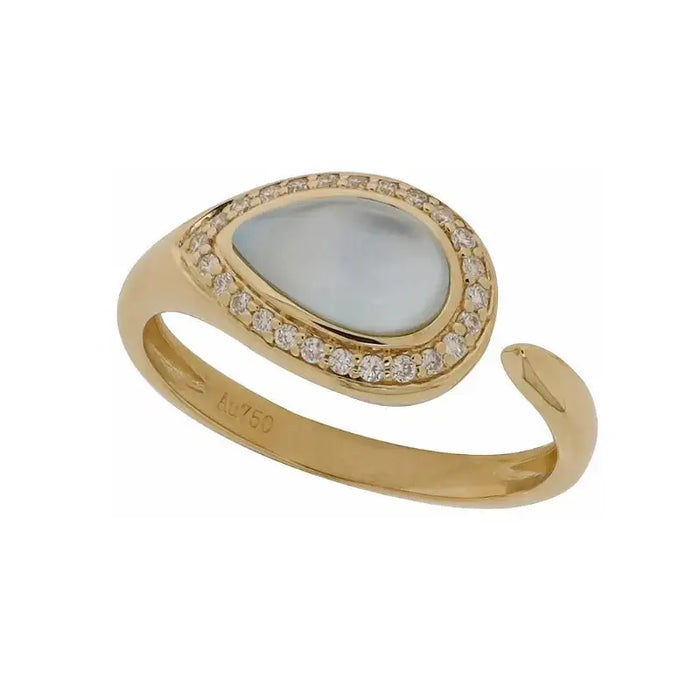Mother of Pearl & Diamond on 18K Yellow Gold Rings