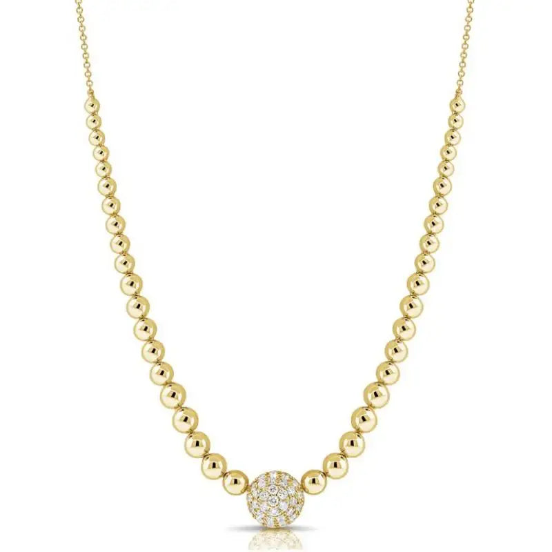 14K Yellow Gold Beads with Diamond Circled Necklaces