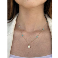 Mini Miraculous Pendant on 14K Yellow Gold & Turquoise Necklaces