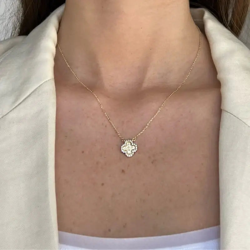 Mini Scapular with Diamond Pendant on 14K Yellow Gold Necklaces