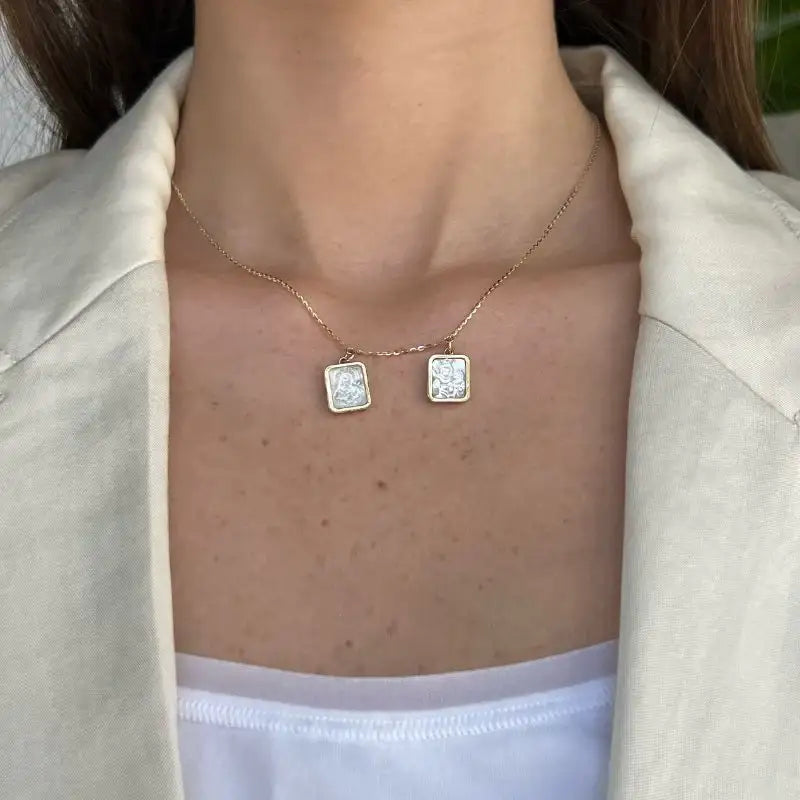 Escapulary Mother of Pearl on 14K Yellow Gold Necklaces