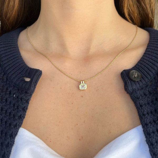 Special Emerald Cut Diamond on 14K Yellow Gold Necklaces