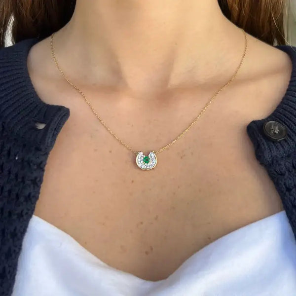 Unique Emerald & Diamonds Pendant on 18K Yellow Gold Necklaces