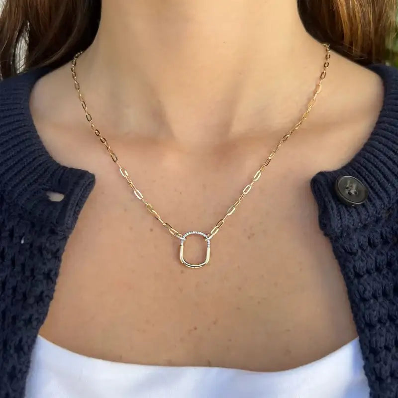Lock Pendant 14K Yellow Gold & Diamond Paperclip Necklaces