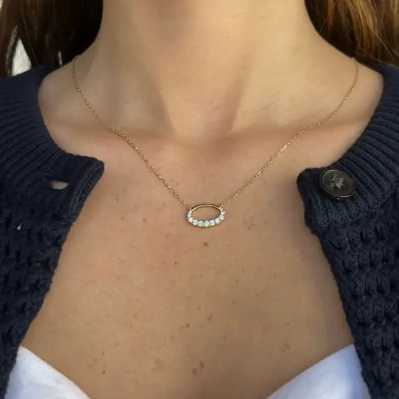 Diamond Oval Pendant with 14K Yellow Gold Necklaces