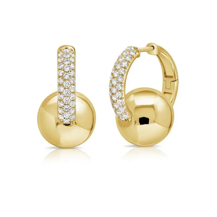 Aretes con bola de 14k oro amarillo y diamantes