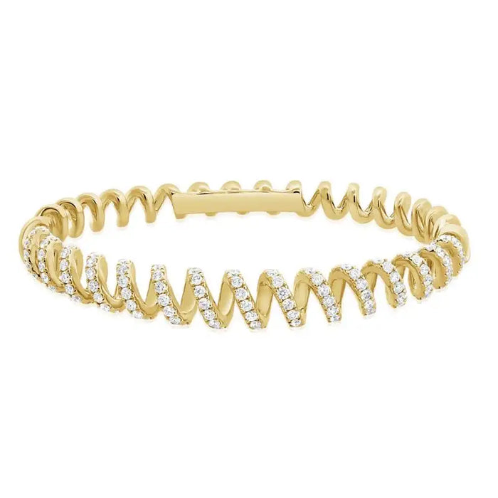 Stretched 14K Yellow Gold with Diamond Bangle