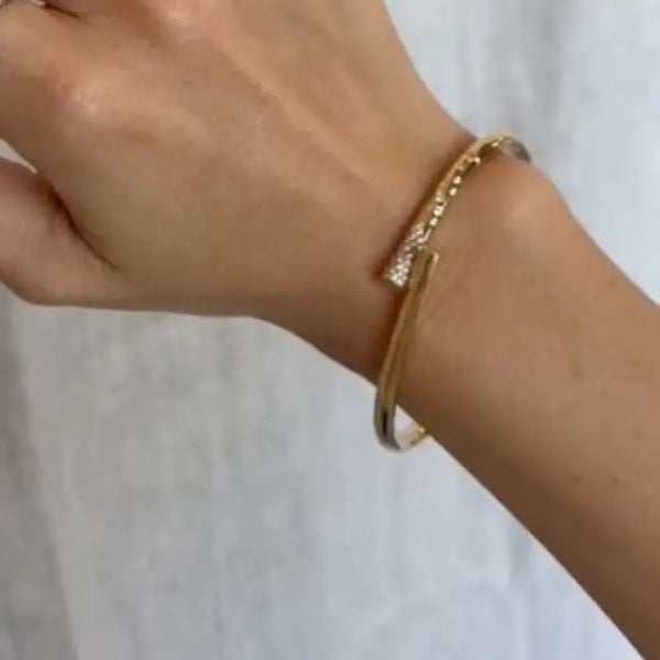 14K Yellow Gold Bangle with Diamond Bracelets