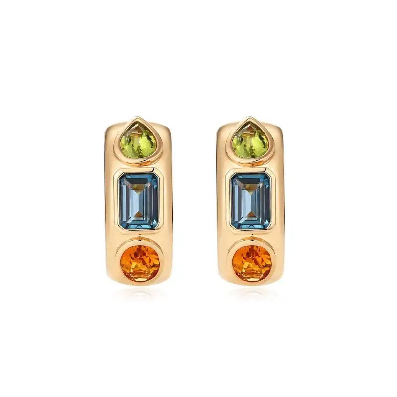 Multicolor Hoop on 14K Yellow Gold Earrings