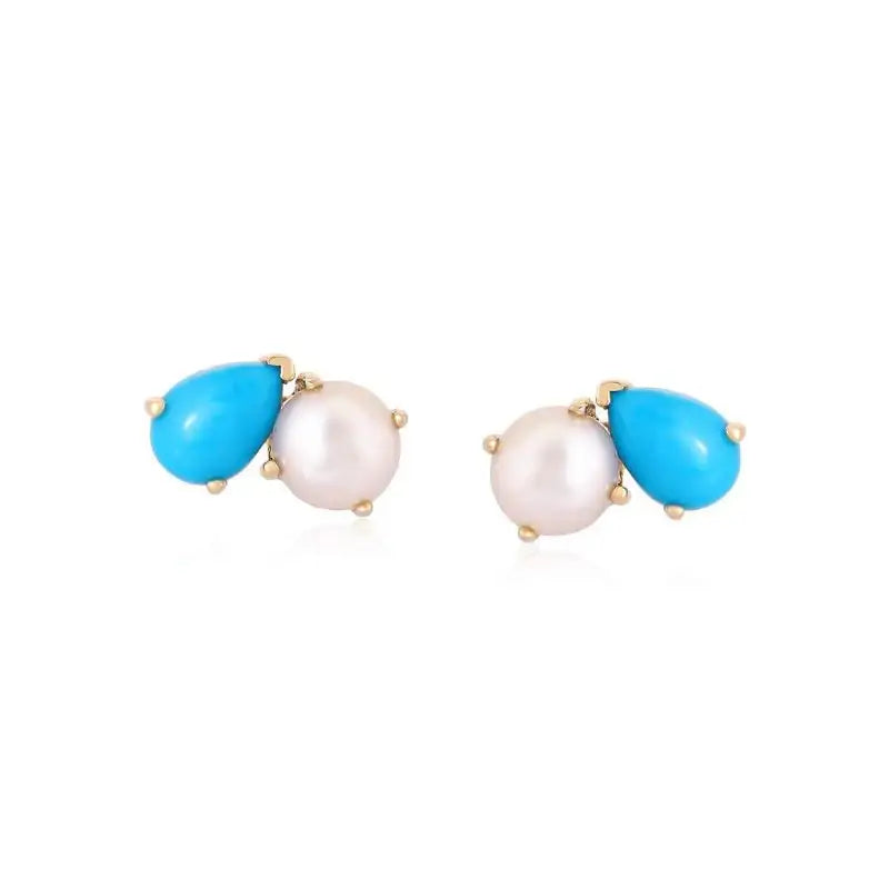 Double Drop Turquoise & Pearl Stud Earrings