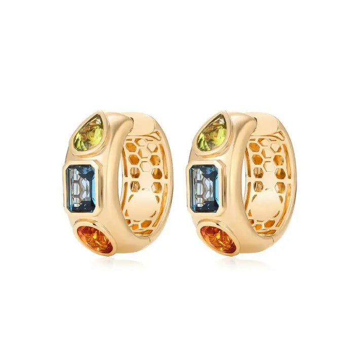 Aretes hoop multicolor con oro amarillo 