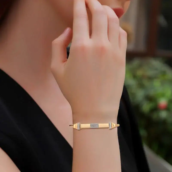 14K Yellow Gold with Diamond Magnet Cuff Bracelet