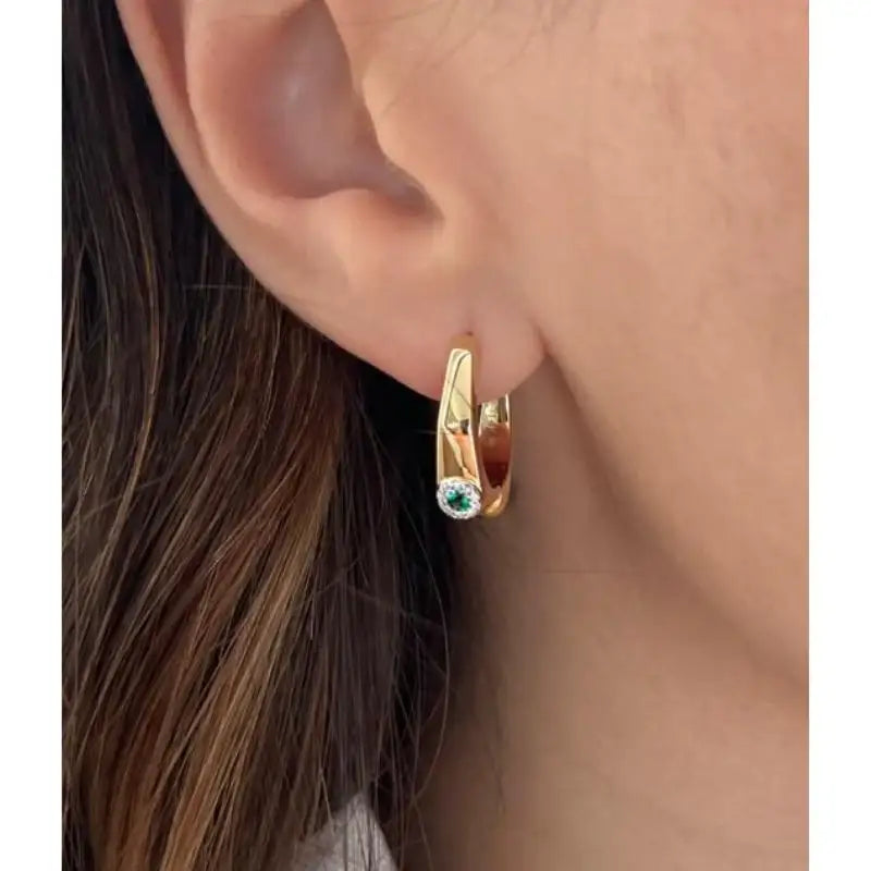 Emerald & Diamond Curved Hoop Earrings